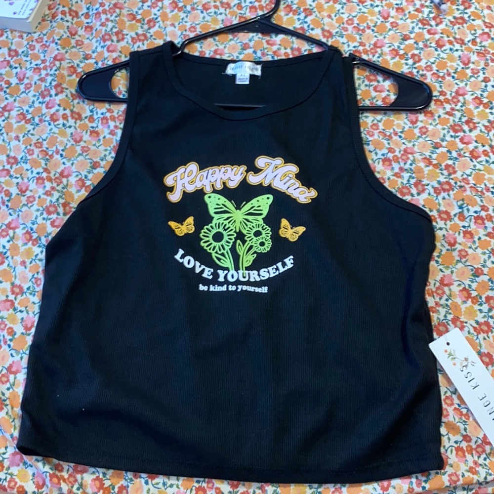 happy mind black cropped tank